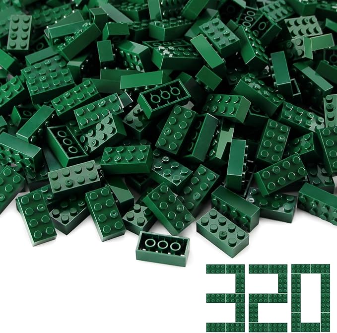 Feleph 2x4 Bricks Dark Green 320 Pieces Parts Classic Building kit Creative Play Set Basic Blocks Toy Accessories Compatible with 3001 Major Brands