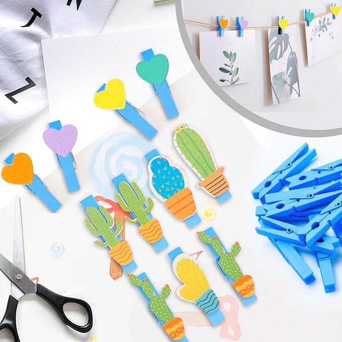 50PCS Colored Wooden Clothespins, 2.9inch Deep Blue Clothes Pins for Clip Pictures Photos Decorative, Small Colorful Wood Decoration Closepins Clips