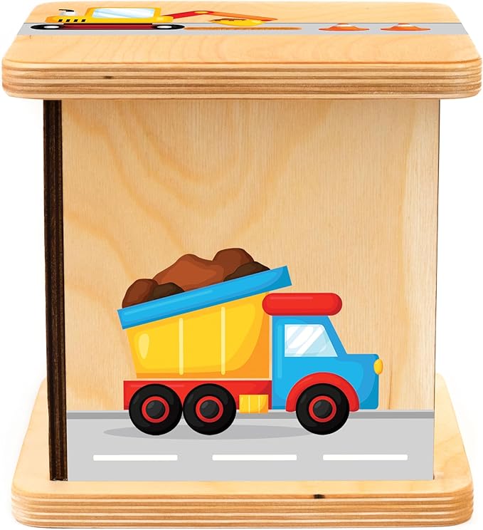 Wooden Piggy Bank for Kids and Adults, Personalized Gift Handmade in USA by BloomOwl, Custom Piggy Bank, Personalized Banks for Kids, Gifts for Baby Boys and Girls (Construction)