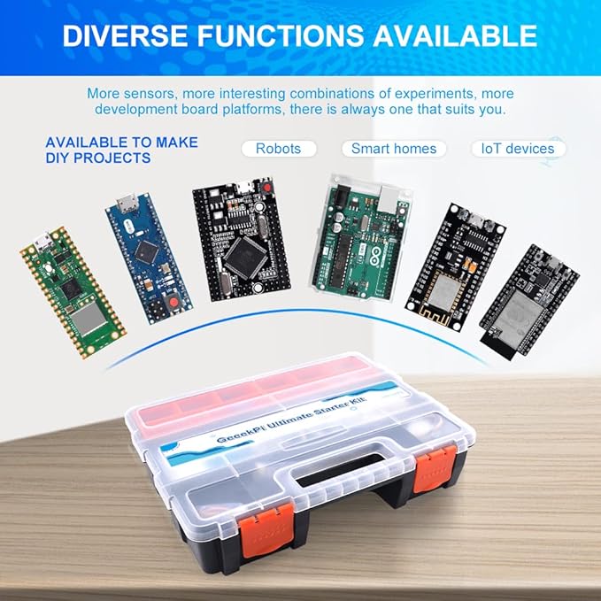 GeeekPi Ultimate Starter Kit Comes with Raspberry Pi Pico w, UNO R3, Mega2560, ESP32-WROVER, ESP8266 Sensor Board Module for Raspberry Pi Beginners & Software Engineer, MicroPython Programming