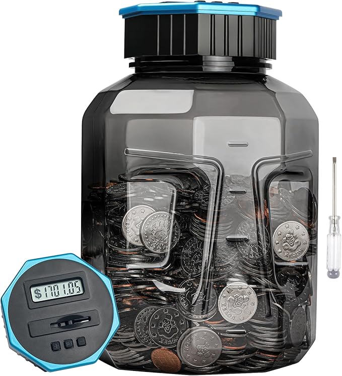 X-Large Piggy Bank for Adults Kids, Vcertcpl Digital Coin Counting Bank with LCD Counter, 2.4L Capacity, Great Coin Counter Bank Money Counting Jar with Total Amount Displayed (Gray2, X-Large)