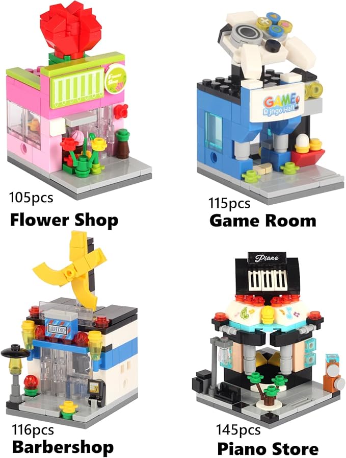 894 PCS Building Blocks City Set for Boys and Girls Ages 6-12: Build 8 Mini Shops | Creative Construction Toy Gift (Birthday Party, Stocking Stuffer, Classroom Prizes)