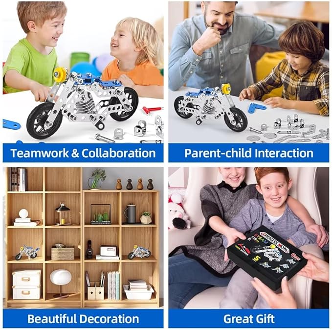 Creative Set Motorcycle,Stem Building Projects Toys for Kids 8 9 10 11 12+ Year Old,Metal Building Construction Model kit, 5 in 1 Motobike Building Blocks Steam Educational Toys(139PCS)