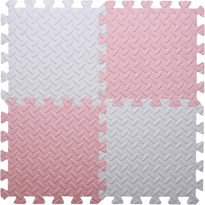 16 Tiles Foam Play Mat for Baby, Soft & Safe EVA Foam Mats for Floor, Square Baby Play Mat, Kids Foam Puzzle Floor Mat, 47x47 Play Mat for Playpen(White/Loli Pink)