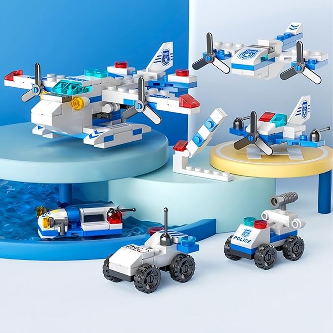 Sky Police Airplane Building Blocks Toy – 137 PCS STEM Construction Set, 7-in-1 Transformable Model Kit for Kids Ages 6-12, Creative Aircraft Toys for Boys & Girls (Police, Rescue, Fighter Jet)