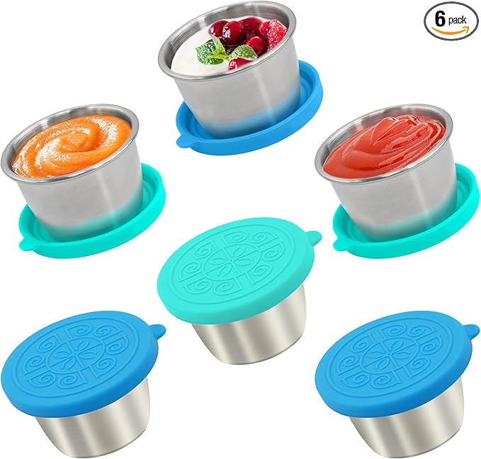6x2.7 Oz Salad Dressing Container to Go,Handy Leakproof Stainless Steel Meal Prep Containers Reusable,Sauce Containers for Lunch Box, Picnics, Travel, Office and Kitchen Storage