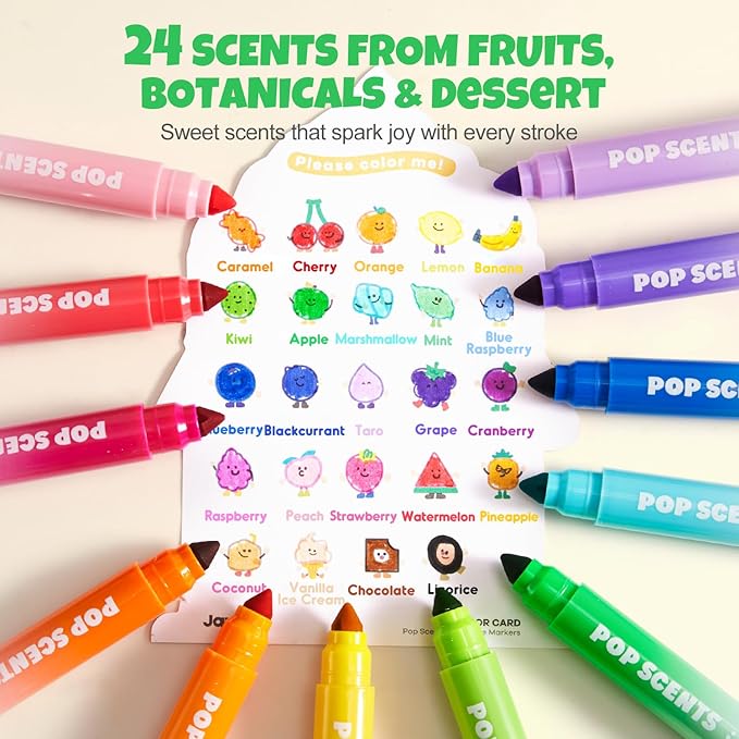 Jar Melo Scented Washable Markers for Kids Ages 4-8, Coloring Markers for Toddlers, Safe and Non-toxic Water-Based Paint Drawing Kit with Storage Case, School Art Supplies, 24 Colors