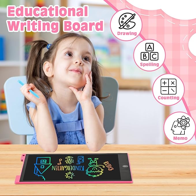 Cimetech LCD Writing Tablet 12 Inch, No Mess Coloring Books for Toddlers 1-3, Doodle Board Drawing Pad Boy Girl Gift, Road Trip Activities, Reusable Educational Travel Toys (Pink)
