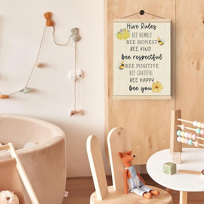 Boat Wades Honey Bee Decor Poster Hanger Frame For Nursery Classroom,Bee Hive Wooden Poster Hangers 12x16 Inch,Bumble Bee Hive Rules Wall Art Decor For Home Livingroom School