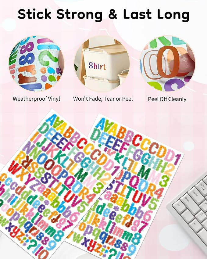 Uniclife 10 Sheets Letter Stickers, 1260 Pcs Scrapbook Stickers, 1 Inch Vinyl Number Alphabet Sticker, Self-Adhesive Stick on Letters for Mailbox Bottles Crafts Posters Decor