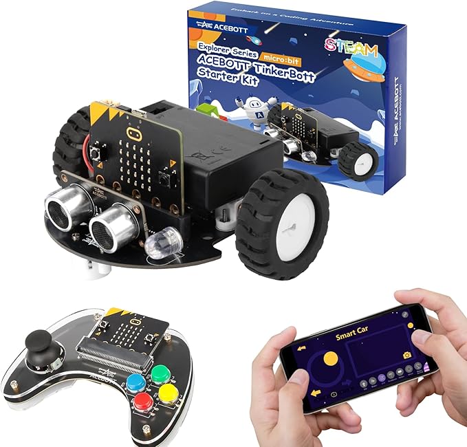 Robotics for Kids Ages 8–12 12-16,ACEBOTT Smart Robot Car Kit Compatible with BBC Micro:bit V2,STEM Toys Coding Robot Kit Compatible with LEGO,Gift for Kids and Teens(Not Included Wireless Controller)
