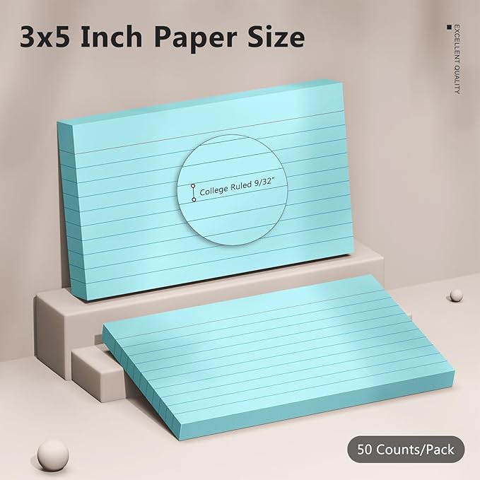 600 Count Index Cards 3 x 5 Inch Blue Lined Flash Cards Ideal for Studying and To-do-List, Portable Note Cards Taking for Students and Teachers, Flash Card Styled for Home, Office or School Use