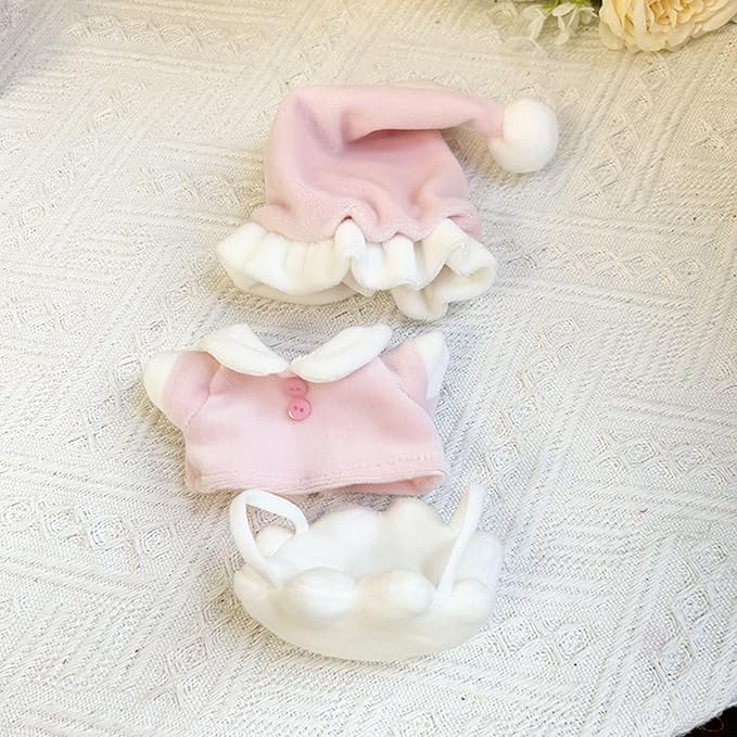 17CM Doll Clothes Set Pink Hat + Pink Top + White Pants, Fashion Cute Dress-Up Clothes for Doll Accessories Outfit(No Doll Included)(LBB Clothes 3)