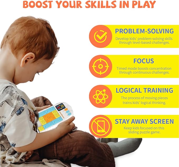 Rechargeable Super Slide Puzzle Game,Klotski Brain Toys for Kids Teens,500+ Challenges 7 Difficulty Levels for Boys&Girls,Portable Travel Games for All Ages,8-12 Gifts idea-White