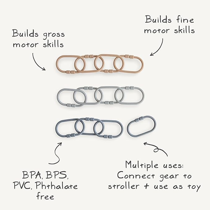 mushie Baby Chain Link Rings Toy 12-Count | Multiuse Car Seat Stroller Connecting Toy (Natural, Shifting Sand, Kahki)
