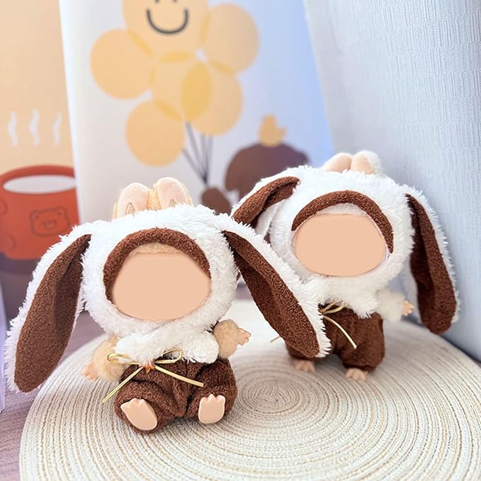 17CM Doll Clothes Set Big Ears Hood + Brown Overalls, Fashion Cute Dress-Up Clothes for Doll Accessories Outfit(No Doll Included)(LBB Clothes 11)