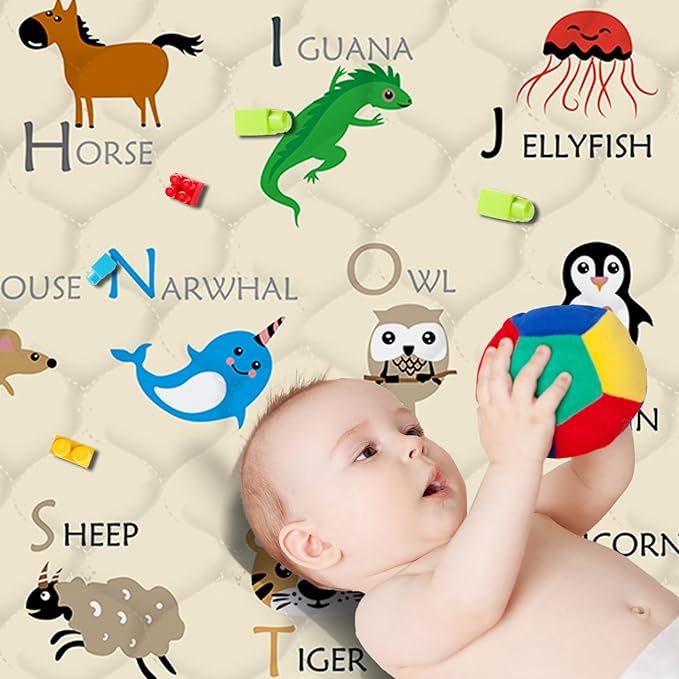 Baby Play Mat，Thick Soft 47" X 47" Playpen mat, Non-Slip and Machine Washable Baby Play Mats for Floor，Crawling Mat for Babies, Toddlers & Infants to Play and Learn (Beige Animal)