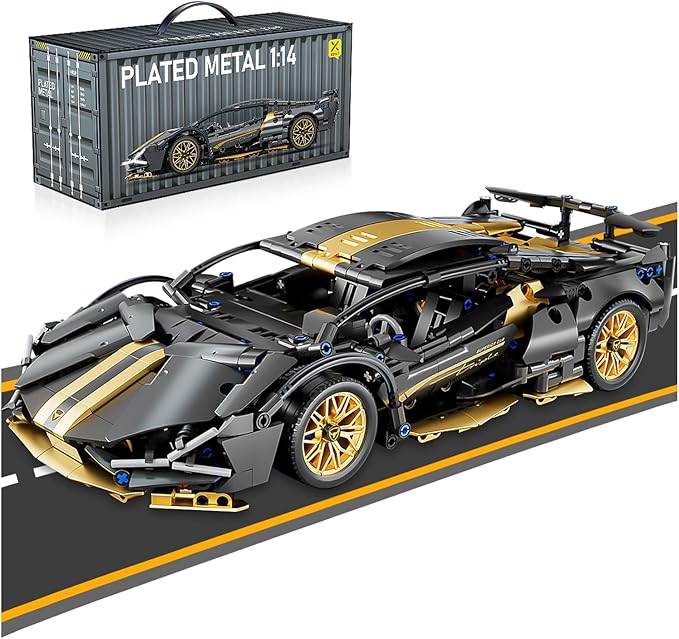 Sport Car Building Block Sets for Adults,Technical Black Race Car Collectible 1:14 Model Scale MOC Engineering Toys Kits Birthday Gifts for Boys Men Teens Car Fans Age 8+ 8-12 12 13 14 14+