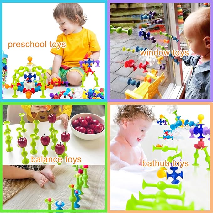 48 Piece Suction Cup Bath Toys for Kids Ages 3+, Sensory Toys for Autistic Children, Travel Window Stem Learning, Bathtub with Storage