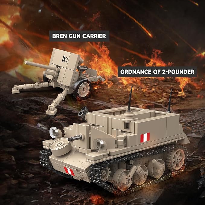 5 in 1WW2 Army Tank Toys Building Set Compatible with Lego British Military Vehicles(1260 Pcs),Create UK Ordnance QF 2-Pounder&Morris CDSW 6X4,Valentine.I Transport Vehicles Military Toy Gift for Boy