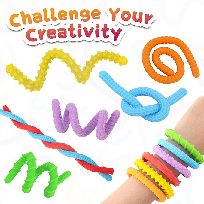 Fidget Toys Silicone Sensory Sticks, Textured Calming Sensory Toys for Kids with Autism, Autism Toy for Anxiety Relief, Travel Toy for Kids 3+ & Adults (6 Pack)