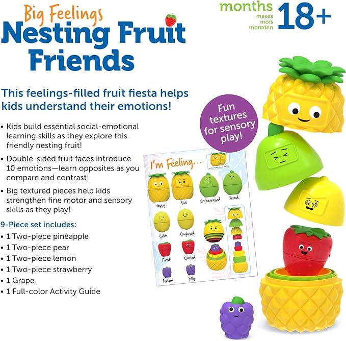 Learning Resources Big Feelings Nesting Fruit Friends - Fine Motor Toys, Social Emotional Skills Regulation Tools for Kids, Gifts for Boys and Girls, Classroom Must Haves, Occupational Games