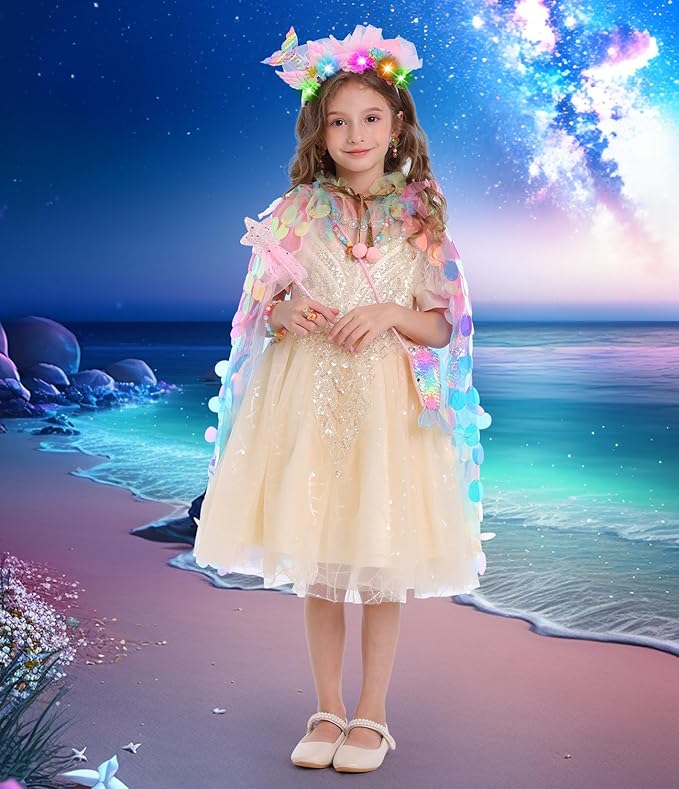 Princess Dress Up Toys Princess Dress Up Clothes Rainbow Mermaid Cape Kit 9 Pcs Gift Set for Little Girls 3-8 Years