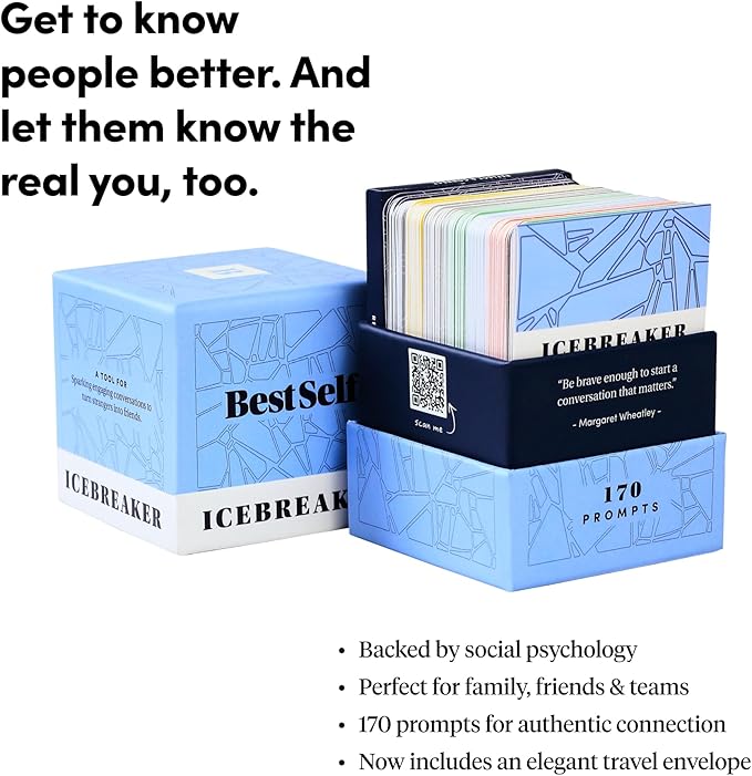 BestSelf Icebreaker Card Deck – 170 Conversation Starters to Spark Meaningful Connections | Ice Breaker Game for Adults, Friends & Couples | Date Night, Team Building & Family Card Game