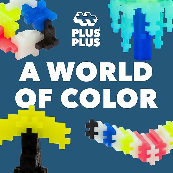 Plus Plus 500 Piece Super Tube, Interlocking Building Block 3D Puzzle Kit, Kids Stem Connecting Toys - Glowing Color Mix
