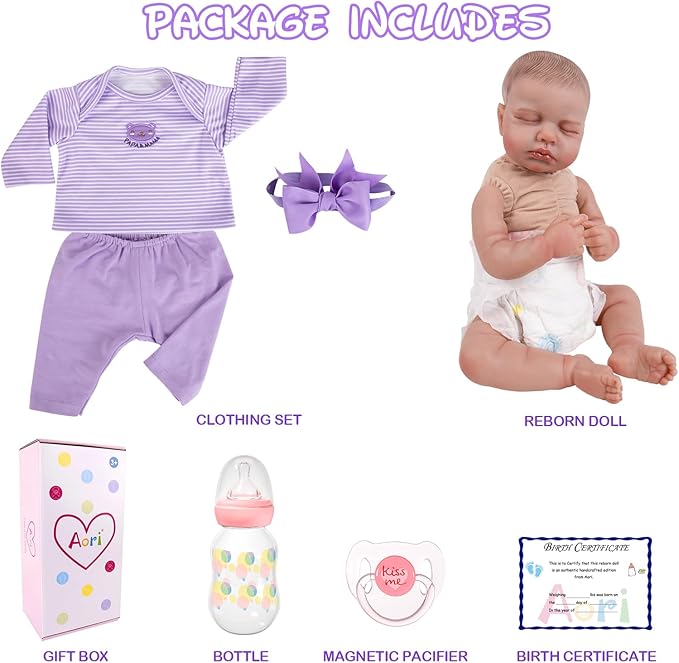Aori Lifelike Reborn Baby Dolls - 20 Inch Realistic Newborn Sleeping Girl with Weighted Cloth Body & Hand-Painted Features - Cuddle Role Play Doll with Doll Accessories Set, Gift for Kids 3+