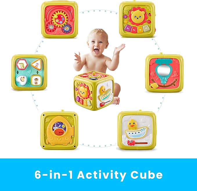 PlenPLAY 6-in-1 Activity Cube for Babies and Toddlers – Baby Toys 12-18 Months – Activity Cube for 1 Year Old – Perfect Car Seat Travel Toys for Toddlers Ages 1-3 (Color May Vary)