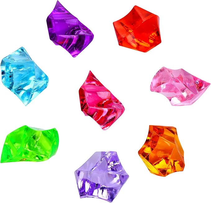 180-190pcs Premium Multicolored Fake Crushed Ice Rock Plastic Gems Jewels Acrylic Ice Rock Crystals Treasure Fake Diamonds Plastic Ice Cubes for Kids Toy Decoration Wedding Display Vase Fillers Crafts