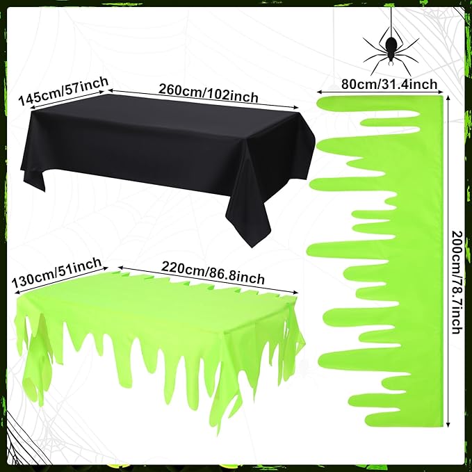 Oudain 3 Pieces Ghost Themed Tablecloths Waterproof Halloween Rectangle Table Cover Disposable for Boy Birthday Party Baby Showers Supplies Black and Green Table Cloth for Halloween Decoration