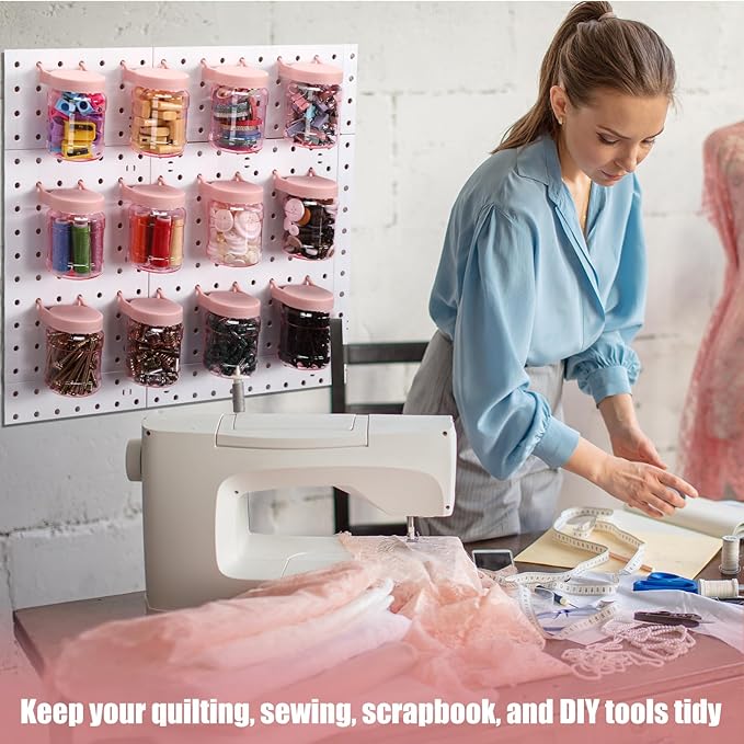 Unittype 20 Set Pegboard Organizer Accessories Peg Boards Jars with Lids Plastic Pegboards Bins Storage Containers Clear Peg Board Wall Organizer for Garage Sewing Office Home Supplies(Pink)