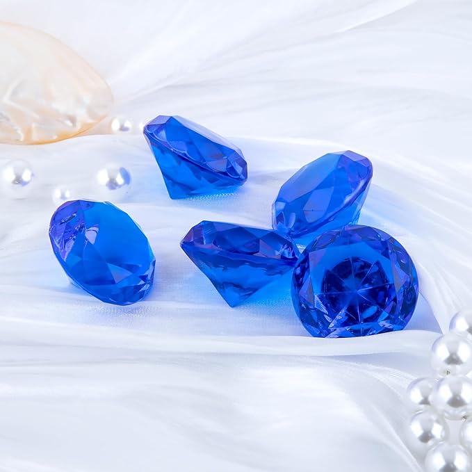 Niceup 26PCS Navy Blue Fake Diamonds Big Gem Toys, 1.5in Pool Diving Gems Acrylic Plastic Gemstones for Kids, Party Décor Jewels Treasure Hunt Hiding Sensory Bin Filler Toys Craft Supplies