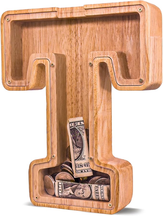 Wooden Letter Piggy Bank for Kids Larger Letter Piggy Bank for Boys and Girls Personalized Piggy Bank Initial Coin Bank Wood Kids Money Bank for Birthday and Festival