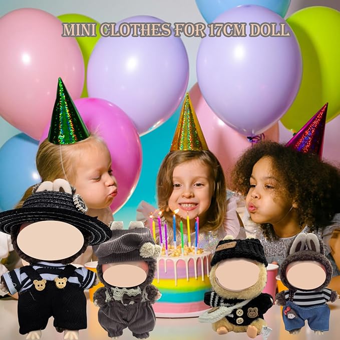 Clothes Set Compatible with 17cm Doll,Big Hat and Overalls Set for 15cm Accessories Suit, Cute Clothes for dolles Dress up Unique Style