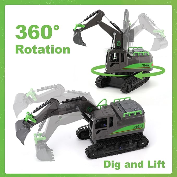 Remote Control Excavator Toys for Boys 4-7 Yrs Old - Best Birthday for Kids 3 5 8 9 10+, Metal Shovel Construction Vehicles with Light Sound, 2.4G Rechargeable RC Tracked Digger