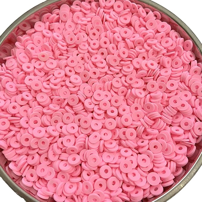 3000Pcs Clay Beads Flat Round Polymer Bead Vinyl Heishi Beads Flat Round Polymer Bead for Jewelry Making Necklace Bracelet (12-Pink)