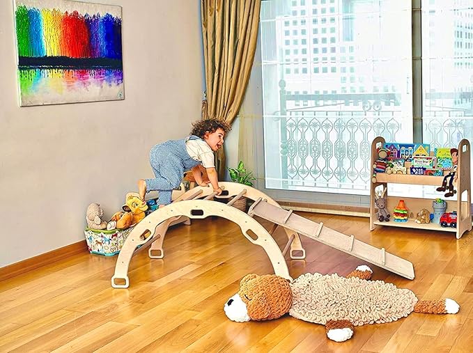 Montessori Climbing Cube and Triangle for Kids | Foldable Climbing Set | Indoor Activity Cube | Climbing Set with Cube and Triangle for Toddler | Foldable Wooden Jungle Gym (CUBE+ARCH+RAMP L)