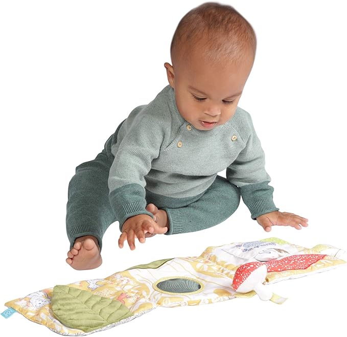 Manhattan Toy Deer One Soft Activity Crinkle Book & Fold Out Pat Mat for Baby, Toddler with Squeaker, Discovery Mirror and Teether