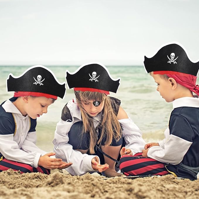 Legigo 72 Pcs Pirate Hat with Eye Mask - Classic Costume Cap Accessories for Pirate Party Cosplay Caribbean Dress, Black