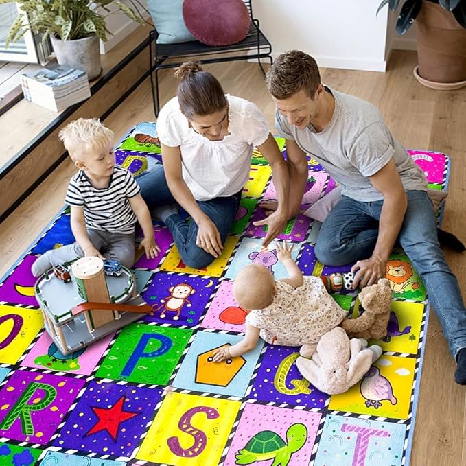 teytoy Baby Cotton Play Mat, Baby Crawling Mat Super Soft Carpet Plush Surface Non-Slip Design, Floor Playmat for Kids Area Rugs Learning Alphabet, Great Gift for Girls & Boys (59 x 44 Inch)