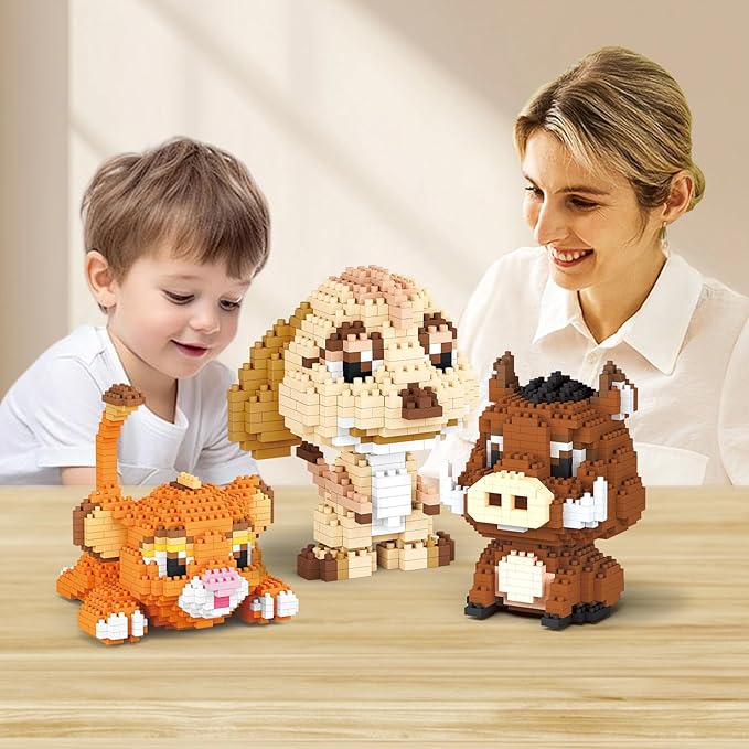 Lion, Warthog, Meerkat Mini Building Blocks Sets, Not Compatible with Lego Animals, 1856 PCS Micro Mini Building Toy Bricks for Adults, Party Favors for Kids Boys Girls 14+