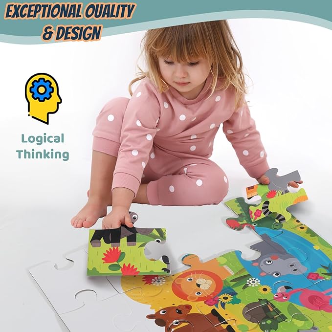 Jumbo Floor Puzzle for Kids, Large Jigsaw Puzzles 35 Piece for Kids Ages 3-5,Preschool Learning & Education Toys, Gifts for 4-8 Year Old Boys and Girls (Jungle Animals)