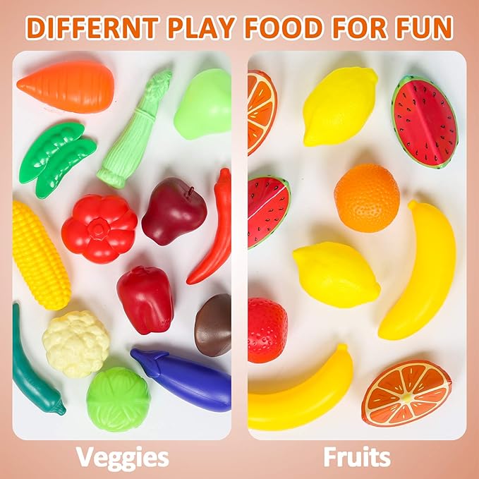Play Food Sets,143Pcs Play Kitchen Accessories,Toy Food for Toddler, Fake Food Toys with Storage Bag, Pretend Food for Kids , Toy Kitchen Accessories for Boys Girls, Daycare Educational Toy