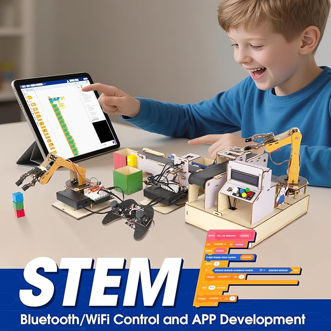 IoT STEM Kit for Kids，Smart Factory Starter Kit for Arduino ESP32，3D Wooden Puzzles DIY Model Science Educational Set Building Toys for Adults Teens 10+