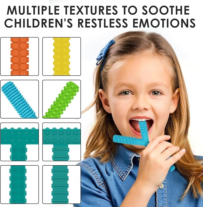 ERKOON 5 Pack Sensory Chew Toys for Autistic Children, Silicone Chewy Tubes Teething Tubes for Autism, ADHD, SPD, Chewies with Special Needs, Oral Motor Chewy Tool for Sensory Kids