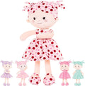 Onetoo First Baby Doll Soft Baby Doll for Girls Plush Rag Doll Sleeping Cuddle Buddy Doll Wear Pink Dress Red Polka Dot 14"