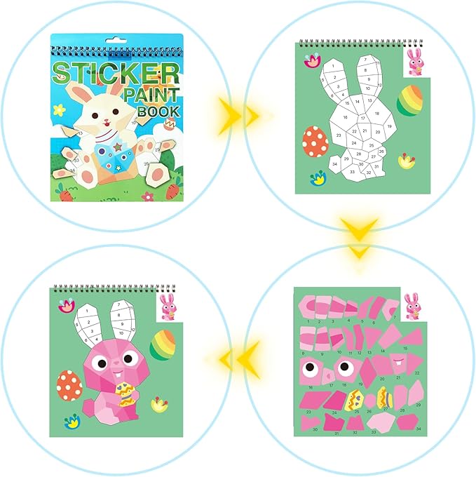 AEAHALY Easter Sticker Book Crafts for Kids Ages 4-8 Reusable Sticker Paint Books Basket Stuffer Gift Party Favors Include Bunny Egg Carrot Chick Gnome and More Designs Create Festival Atmosphere